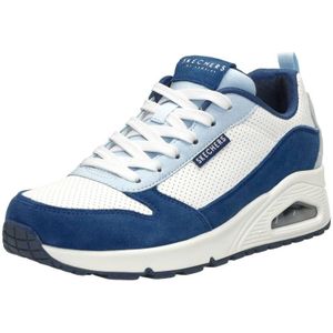 Skechers dames UNO - 2 MUCH FUN Sneaker,Blauw Suede Wit en Blauw Duraleather Mes,41 EU