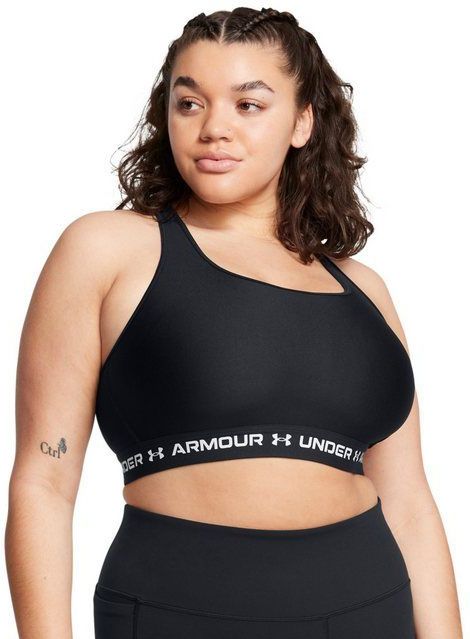 Under Armour Crossback Mid Bra Dames Sportbeha - Zwart - Wit - Maat S