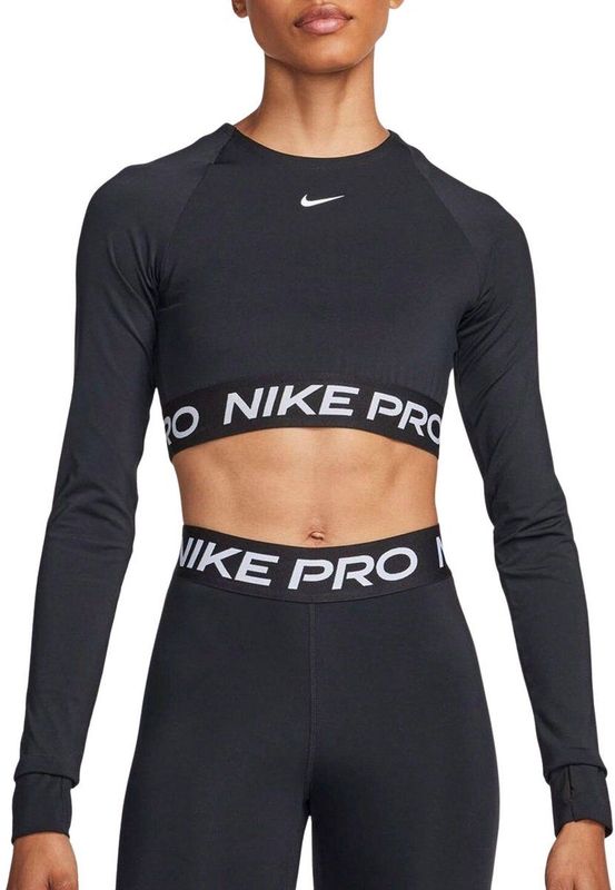 Nike Pro Dri-FIT korte top met lange mouwen voor dames - Zwart