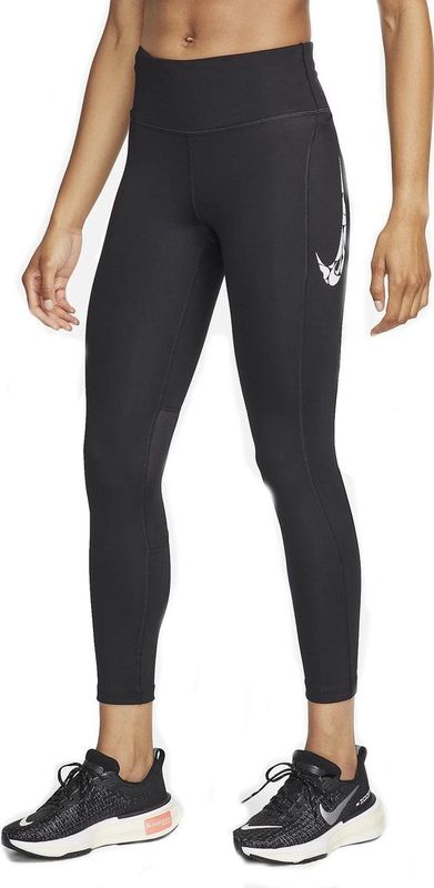 Nike Damesbroek W Nk FST Sw Hbr Df Mr 7/8 Tgt, Zwart/Wit, FN3268-010, 2XL