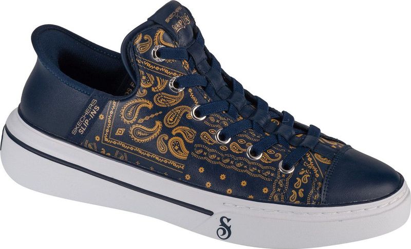 Skechers - Handsfree Slip-ins x Dogg-Snoop ONE Sneaker - Navy/Gold Bandana Print - Leer