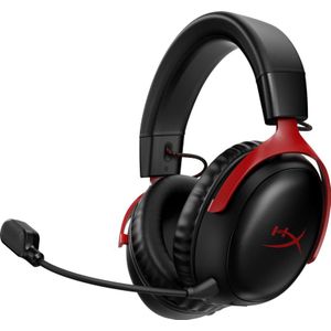 HyperX Cloud III Wireless - Gaming Headset voor PC, PS5, PS4, tot 120 uur batterij, 2,4 GHz draadloos, 53 mm haakse drivers, geheugenschuim, duurzaam frame, 10 mm microfoon, zwart-rood.