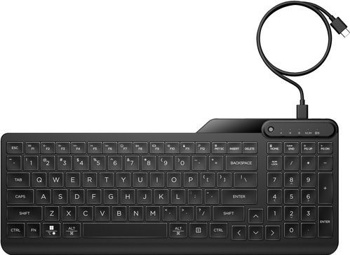 HP 405 Multi-Device Backlit Wired Keyboard toetsenbord Kantoor USB QWERTY Engels Zwart