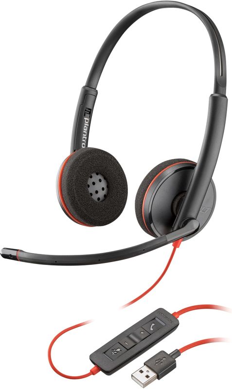 Poly Blackwire C3220 UC (Bedraad, USB-A), Kantoorheadset, Zwart, Rood