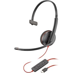 Poly Blackwire 3210 - Blackwire 3200 Series - hoofdtelefoon - on-ear - bedraad - actieve ruisonderdrukking - USB-C - zwart - gecertificeerd voor Skype voor bedrijven