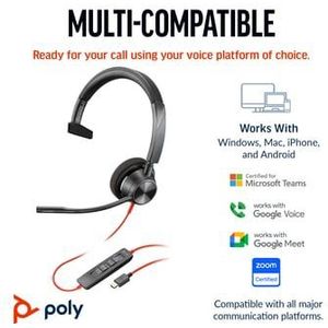 Poly Blackwire 3310 Monaural USB-C Headset +USB-C/A Adapter Bedraad Hoofdband Business/Everyday USB Type-C Zwart