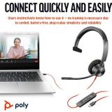 Poly Blackwire 3310 Monaural USB-C Headset +USB-C/A Adapter Bedraad Hoofdband Business/Everyday USB Type-C Zwart