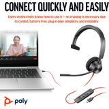 Poly Blackwire 3310 Monaural USB-C Headset +USB-C/A Adapter Bedraad Hoofdband Business/Everyday USB Type-C Zwart