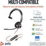 HP Poly Blackwire C3310-M On Ear headset Computer Kabel Mono Zwart Ruisonderdrukking (microfoon), Noise Cancelling Head