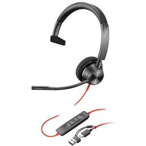HP Poly Blackwire C3310-M On Ear headset Computer Kabel Mono Zwart Ruisonderdrukking (microfoon), Noise Cancelling Head