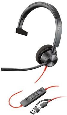 HP Poly Blackwire C3310-M On Ear headset Computer Kabel Mono Zwart Ruisonderdrukking (microfoon), Noise Cancelling Head
