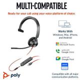 Poly Blackwire 3315 Monaural USB-C Headset +3.5mm Plug +USB-C/A Adapter Bedraad Hoofdband Kantoor/callcenter USB Type-C Zwart