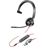 Poly Blackwire 3315 Monaural USB-C Headset +3.5mm Plug +USB-C/A Adapter Bedraad Hoofdband Kantoor/callcenter USB Type-C Zwart