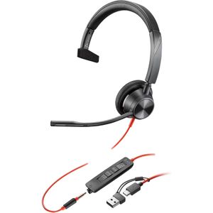 Poly Blackwire 3315 Monaural USB-C Headset +3.5mm Plug +USB-C/A Adapter Bedraad Hoofdband Kantoor/callcenter USB Type-C Zwart
