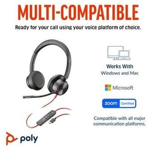 Poly Blackwire 8225 Stereo USB-C Headset +USB-C/A Adapter Bedraad Hoofdband Kantoor/callcenter USB Type-C Zwart