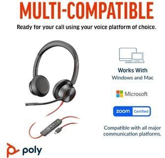 Poly Blackwire 8225 Stereo USB-C Headset +USB-C/A Adapter Bedraad Hoofdband Kantoor/callcenter USB Type-C Zwart