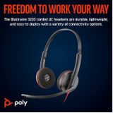 Poly Blackwire 3220 Stereo USB-C Headset +USB-C/A Adapter Bedraad Hoofdband Business/Everyday USB Type-C Zwart