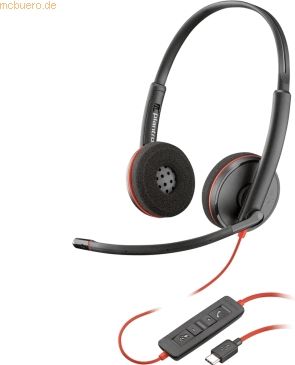 Poly Blackwire 3220 USB-C stereo hoofdtelefoon + USB-C / A-adapter