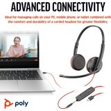 Poly Blackwire 3225 Stereo USB-C Headset +3.5mm Plug +USB-C/A Adapter Bedraad Hoofdband Kantoor/callcenter USB Type-C Zwart