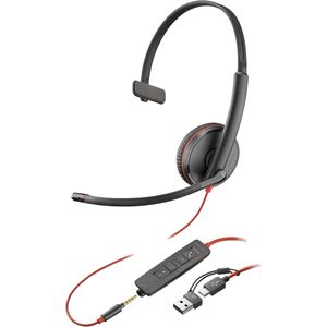 Poly Blackwire 3215 mono USB-C-headset + 3,5 mm stekker + USB-C/A-adapter (bulk)