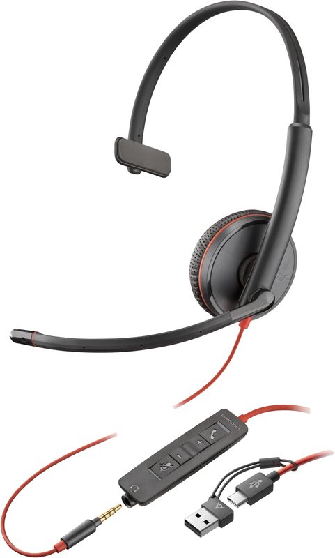 Poly BW 3215 USB-C HS +USB-C/A (Bedraad, USB-A), Kantoorheadset, Zwart