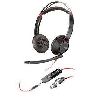 Poly Blackwire 5220 Stereo USB-C Headset +3.5mm Plug +USB-C/A Adapter (Bulk) Bedraad Hoofdband Oproepen/muziek USB Type-C Zwart, Rood