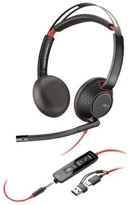Poly Blackwire 5220 Stereo USB-C Headset +3.5mm Plug +USB-C/A Adapter (Bulk) Bedraad Hoofdband Oproepen/muziek USB Type-C Zwart, Rood