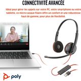Poly Blackwire 3220 Stereo USB-C Headset +USB-C/A Adapter Bedraad Hoofdband Kantoor/callcenter USB Type-A Zwart