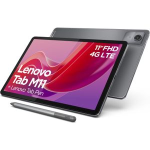 Lenovo Tab M11, 10,95 inch FullHD-display (MediaTek Helio G88 processor, 4 GB RAM, 128 GB geheugen, WiFi 5, 4G LTE Android 13 tablet) - Luna Grey, exclusief Amazon met voeding