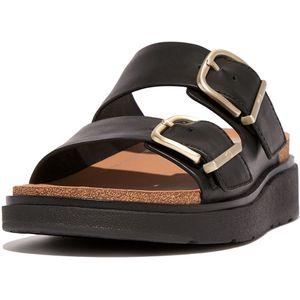 FitFlop Gen-FF Buckle Two-Bar Leather Slides ZWART