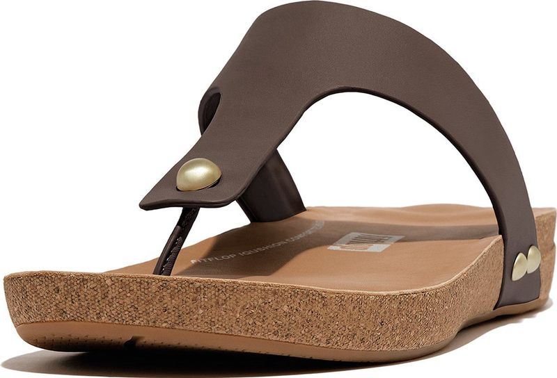 iQushion - T-Bar Teenslippers - Zwart - Leer/Kurk