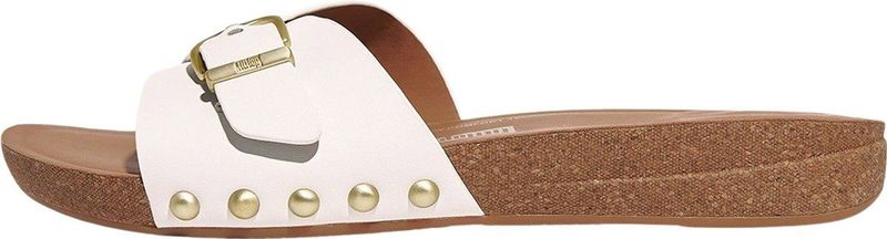 FITFLOP Iqushion Slippers - Zwart - Leer - Verstelbare Gespenband - Ultralichte Schuimvulling