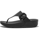 Fitflop Dames LULU Covered-Buckle RAW-Edge lederen teenslippers sandaal, zwart, 3 UK, Zwart, 36 EU