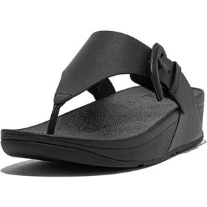 Fitflop Dames LULU Covered-Buckle RAW-Edge lederen teenslippers sandaal, zwart, 6 UK, Zwart, 39 EU