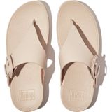 FitFlop Lulu Covered-Buckle Raw-Edge Leather Toe-Thongs BEIGE