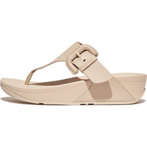 FitFlop Lulu Covered-Buckle Raw-Edge Leather Toe-Thongs BEIGE