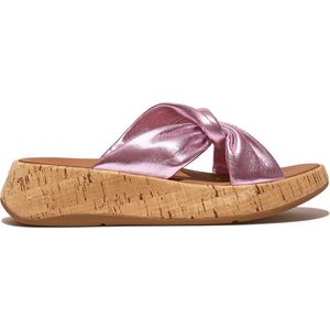 FitFlop F-Mode Leather-Twist Flatform Slides (Cork Wrap) PAARS