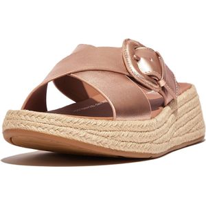 FitFlop F-Mode Espadrille Buckle M Leather Flatform Slides ROZE