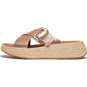 FitFlop F-Mode Espadrille Buckle M Leather Flatform Slides ROZE