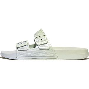 FitFlop Iqushion Iridescent Two-Bar Buckle Slides GROEN