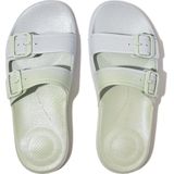 FitFlop Iqushion Iridescent Two-Bar Buckle Slides GROEN