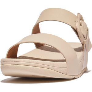 FitFlop Lulu Covered-Buckle Raw-Edge Leather Slides BEIGE