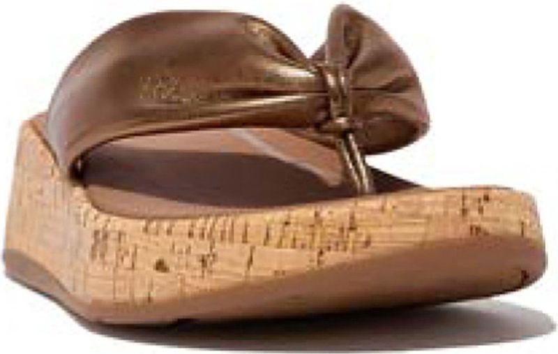 FitFlop F-Mode Leather-Twist Flatform Toe-Thongs (Cork) BRUIN