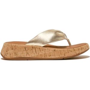 FitFlop F-Mode Leather-Twist Flatform Toe-Thongs (Cork) GOUD