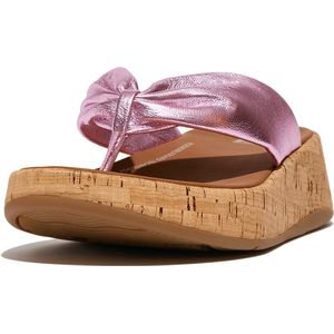 FitFlop F-Mode Leather-Twist Flatform Toe-Thongs (Cork) PAARS