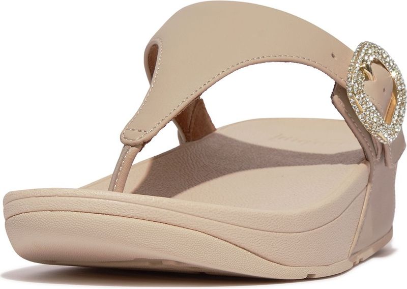 FitFlop Lulu Crystal-Buckle Leather Toe-Post Sandals BEIGE