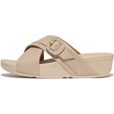 FitFlop Women Lulu Crystal-Buckle Leather Cross Slides Stone Beige-Schoenmaat 41