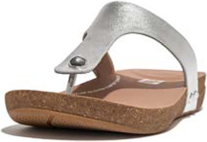 FitFlop iQushion Metallic-Leather Toe-Post Slippers - Zilver