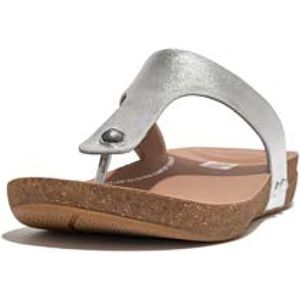 FitFlop Iqushion Metallic-Leather Toe-Post Sandals ZILVER
