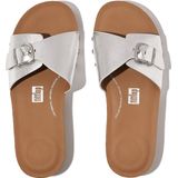 FitFlop Iqushion Adjustable Buckle Metallic-Leather Slides ZILVER